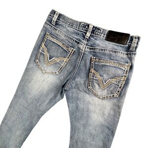 True Luck Men Straight Leg Jean Light Wash V Stitch Pockets 30x29 Y2K Streetwear
